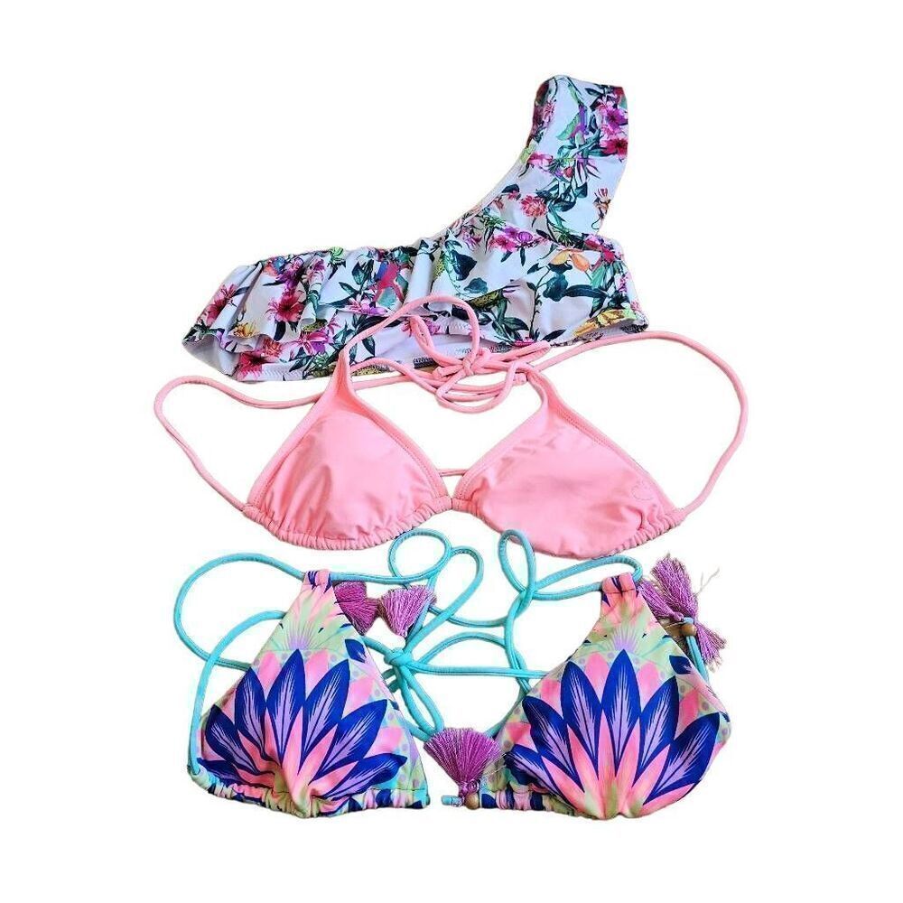 Women’s Pink & Multicolor Floral Bikini Tops Set